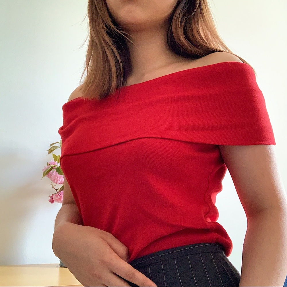 Vintage Red Off Shoulder Top